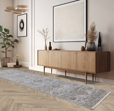 Jasper JA01 Living Classic Heritage Antique Blue Cotton Traditional Vintage Floral Rug - Runner 67x240 cm (2'2"x7'10")
