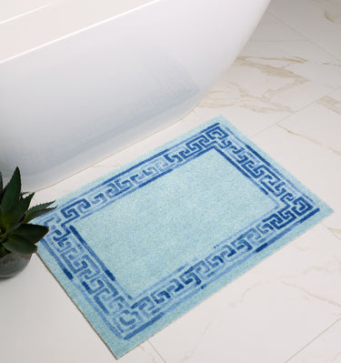Dip and Drip Bathroom Greek Key Border Washable Non-Slip Bordered Rug 50x75 cm