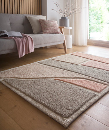 Origins Strata Pink Grey Wool Abstract Scandi Rug - Medium 120x170 cm (4'x5'6")