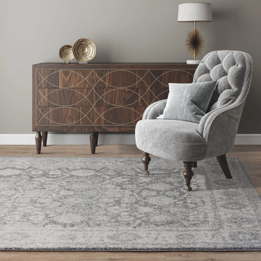 Muse MU27 Heritage Grey Polypropylene Traditional Abstract Bordered Rug - Small 80x150 cm (2'6"x5')