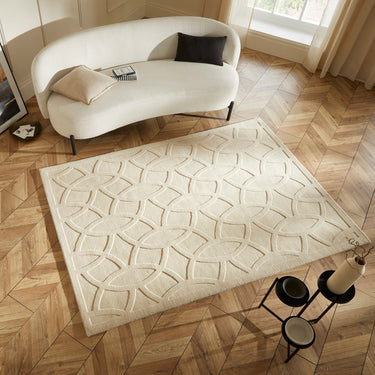 Priory PRI101 Geometric 100% Pure New Zealand Wool Hand Made Ivory Rug by Sarah Gare - 350 x 450 cm (11'6"x14'9")