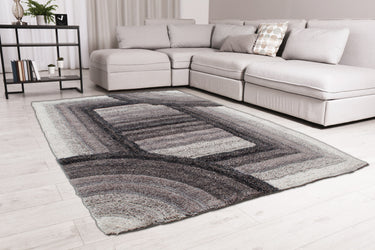 3D Trellis Silky Living Shaggy Geometric Textured Rug - Charcoal