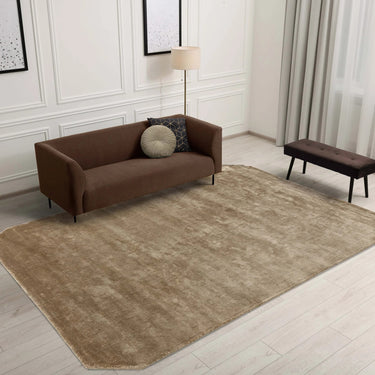 Gleam Luxury Contemporary Modern Shiny Plain Hand Woven Viscose Beige Natural Rug - Large 160x230 cm (5'3"x7'7")