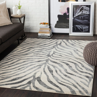 City Animal Print Zebra CIT2300 Charcoal Grey Washable Jute Polypropylene Boho Rug - Small 80x150 cm (2'6"x5')