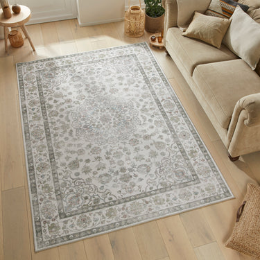 Liberty Classic Washable Velvet Soft Non-Slip Traditional LIB209 Ivory Rug - Medium 120x180 cm (4'x6')