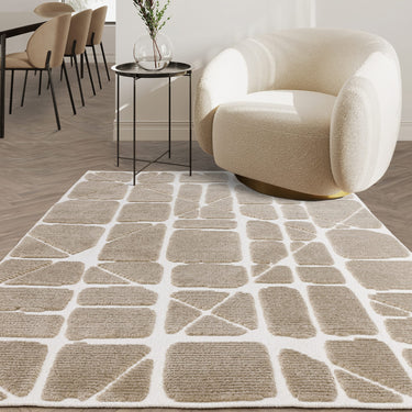 Asiatic London Freja Method Short Pile Sand Natural Washable Cotton Polypropylene Abstract Rug - Small 80x150 cm (2'6"x5')