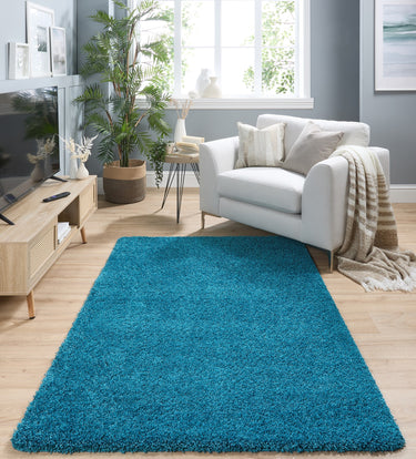 Origins My Teal Blue Washable Non-Slip Polypropylene Shaggy Rug - Large 140x200 cm (4'8"x6'7")