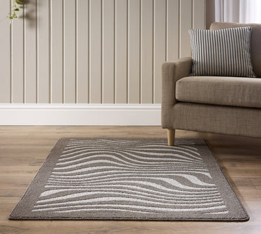My Sculptured Patterened Waves Ivory Mink Washable Non-Slip Polypropylene Rug - 100x150cm (3'3''x5')