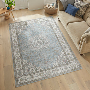 Consept Looms Liberty Classic Velvet LIB206 Light Blue Washable Non-Slip Traditional Rug - Medium 120x180 cm (4'x6')