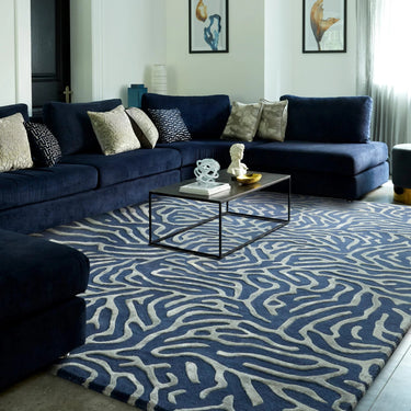 Coral 3D Effect Blue Handmade Wool Viscose Abstract Rug - Large 170x240 cm (7'x8')