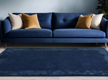 Ascot Modern Plain Hand Woven Wool Viscose Bordered Navy Blue Rug in Extra Large 200 x 290 cm