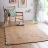 Origins Jute Natural Hand Made Stitched Scalloped Edge Green Rug or Hallway Runner - Medium 120x170 cm (4'x5'6")