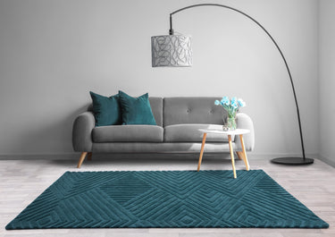 Hague Modern Hand Made Wool Rug in Teal Blue - Medium 120x170 cm (4'x5'6")