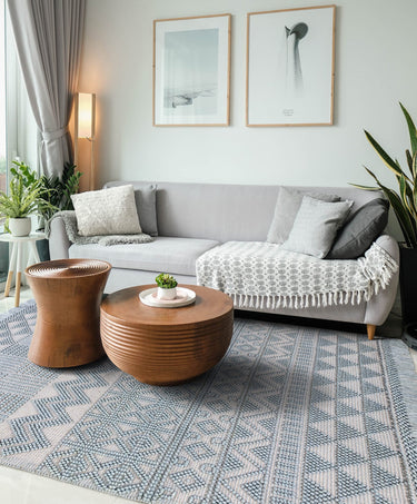 Anya ANR01 Rug Hand Made Wool Geometric Traditional Modern Bohomian Tribal Fringed Rug in Duck Egg - Medium 120x170 cm (4'x5'6")
