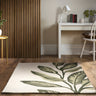 Paradise Leaf Natural Print Ivory Green By Washable Hand-Carved Wool Floral Rug - Small 80x150 cm (2'6"x5')
