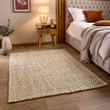 Origins Handmade Braid Stitched Natural Cream Jute Herringbone Rug, Runner or Doormat - Small 80x150 cm (2'6"x5')