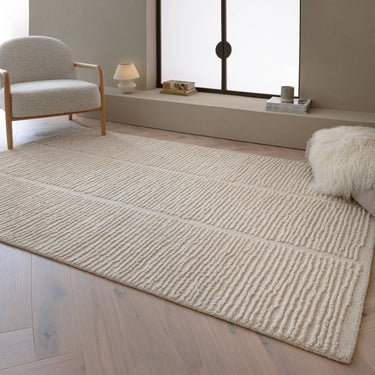 Zennith Column Design Tufted Boucle Texture Cream White Wool Geometric Textured Scandi Rug - X-Large 200x290 cm (6'7"x9'6")