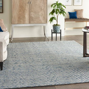 Colorado Arrow Chevron Hand-Tufted CLR02 Indigo Ivory Wool Textured Modern Hallway Runner Rug - 251 x 351 (8'3"x11'6")