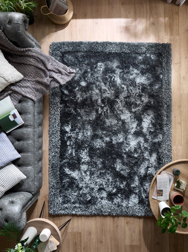 Origins Shimmer Silky Tufted Border Fluffy Shag Charcoal Grey Shaggy Bordered Modern Rug - Small 80x150 cm (2'6"x5')