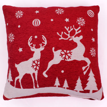 Christmas Snowy Reindeer Scene Red Washable Cotton Soft Cushion 45x45 cm
