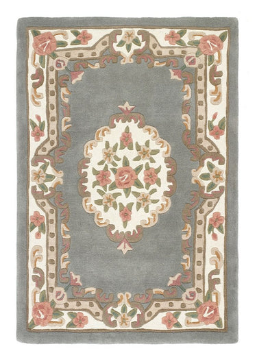 Origins Aubusson Shensi Traditional Wool Round, Hallway, Halfmoon Rug in Grey