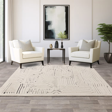 Asiatic London Valley Route Scandinavian 3D Pattern Ivory Natural Beige Soft Rug - Medium 120x170 cm (4'x5'6")