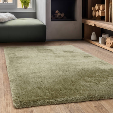Asiatic London Opulence Sage Green Luxurious Shine Fluffy Soft Cotton Shaggy Textured Rug - Small 80x150 cm (2'6"x5')