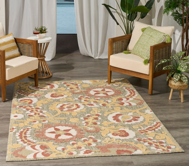 Nourison Aloha ALH17 Sage Green Rose Indoor Outdoor Washable Polypropylene Floral Rug - Medium 107x168 cm (3'6"x5'6")