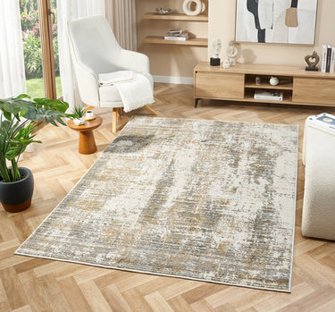 Delta Theta Cream Vintage Abstract Textured Distressed Rug - X-Large 200x290 cm (6'7"x9'6")
