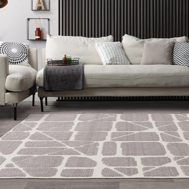 Asiatic London Freja Method Short Pile Grey Washable Cotton Polypropylene Abstract Rug - Small 80x150 cm (2'6"x5')