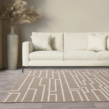 Asiatic London Camber Track Sand Beige Abstract Geometric Flatweave Rug - Small 80x150 cm (2'6"x5')