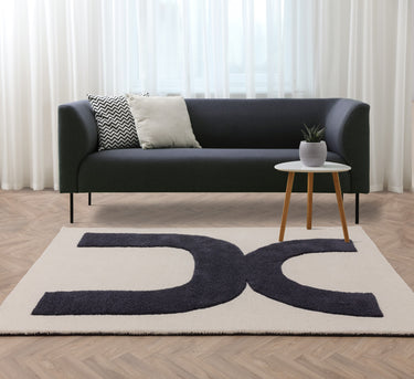 Asiatic London Canvas Balance Retro Tufted Cream Black Handmade Wool Abstract Geometric Rug - X-Large 200x290 cm (6'7"x9'6")