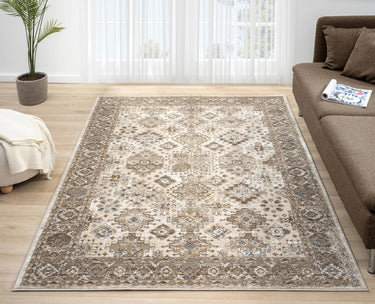 550AQ Classic Cream Light Brown Traditional Vintage Textured Bordered Hallway Runner Rug - Small 80x150 cm (2'6"x5')