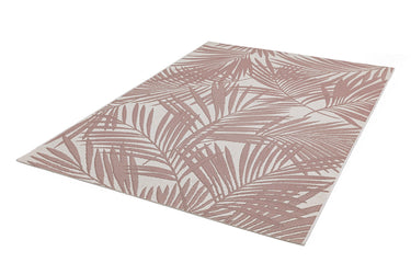 Asiatic London Patio Palm Botanical Leaf Pink Beige Indoor Outdoor Polypropylene Geometric Flatweave Rug - Medium 120x170 cm (4'x5'6")