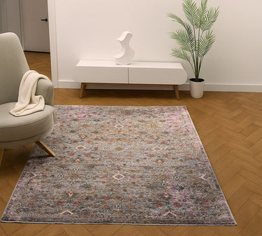 Soujorn Jebel Modern Traditional Bordered Floral Rug, Hall Runner in Multi Coloured - Medium 120x170 cm (4'x5'6")
