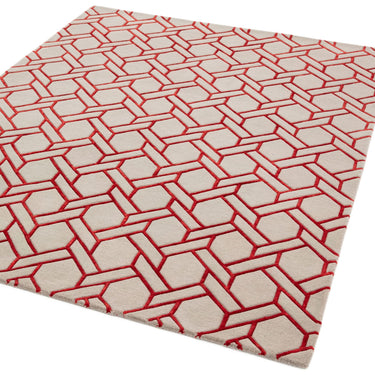 Asiatic London Nexus FL03 Fine Lines Trellis Silver Red Hand-Carved Wool Viscose Geometric Rug - Medium 120 x 170 cm (4'x5'6")
