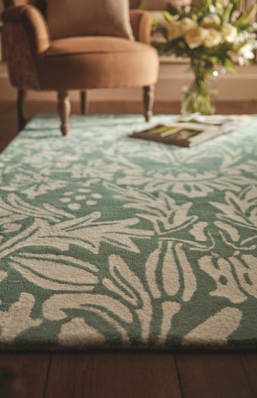 Heritage Pure Damask Tufted Teal Green Wool Cotton Traditional Floral Rug - Medium 120x170 cm (4'x5'6")
