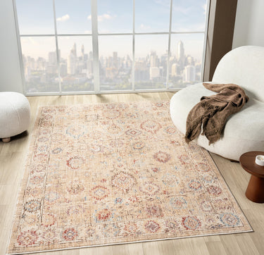 Alia 513A2 Short Pile Beige Cream Polypropylene Traditional Modern Rug - Medium 120x170 cm (4'x5'6")