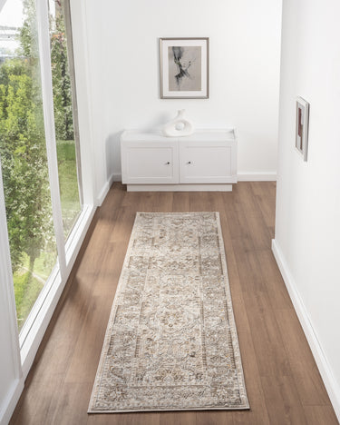 553A2 Classic Cream Beige Traditional Vintage Textured Bordered Hallway Runner Rug - Runner 80x300 cm (2'7"x10')