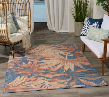 Nourison Aloha ALH43 Blue Rose Indoor Outdoor Polypropylene Floral Textured Rug - Large 160x226 cm (5'3"x7'5")
