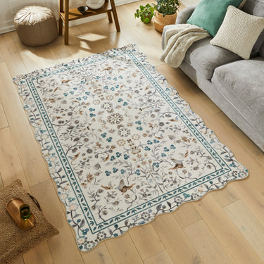 Consept Looms Liberty LIB308 Ivory Washable Non-Slip Traditional Floral Rug - Large 160x230 cm (5'3"x7'7")