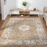 865AC Classic Ochre Gold Traditional Vintage Textured Bordered Hallway Runner Rug - Small 80x150 cm (2'6"x5')