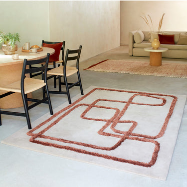 Asiatic London Matrix Infinity Retro Tufted Soft Silky Ivory Copper Brown Wool Viscose Abstract Geometric Rug - Medium 120x170 cm (4'x5'6")