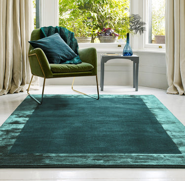 Ascot Modern Plain Hand Woven Wool Viscose Bordered Aqua Blue Rug - Small 80x150 cm (2'6"x5')