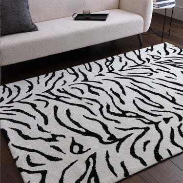 Asiatic London Wilder Tiger Mono Animal Inspired Black White Cotton Textured Modern Rug - Medium 120x170 cm (4'x5'6")