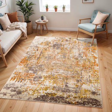 Ankara AKR2348 Multicolour Mustard Washable Polypropylene Abstract Scandi Rug - Medium 120x170 cm (4'x5'6")