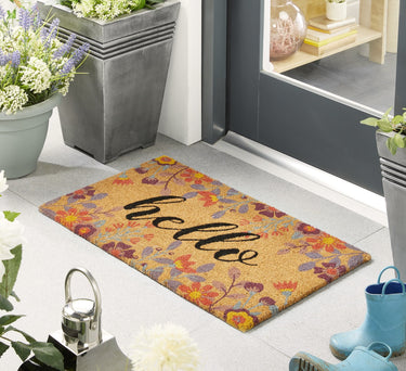 My Printed Coir Hello Non-Slip Floral Bordered Doormat 45x75