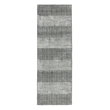 Ives Hand Woven Chenille Flatweave Natural Waves Heringbone Striped Rug in Grey - Runner 66x200 cm (2'1"x6'6")