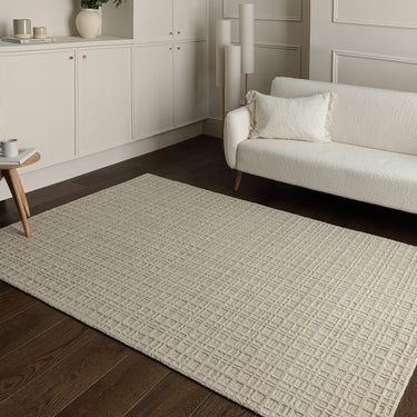 Thatch Sand Beige Hand Woven Wool Rug Neutral Plain Checked Pattern - Medium 120x170 cm (4'x5'6")
