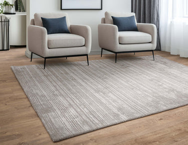 Henley Modern Handmade High Shine Organic Lines Wool & Viscose Premium Silky Rug in Silver - X-Large 200x290 cm (6'7"x9'6")